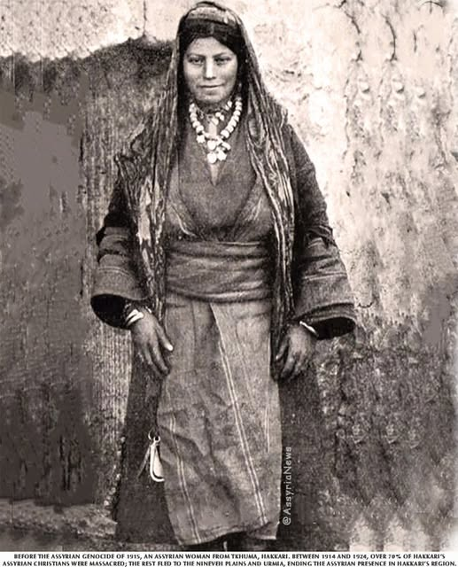 ImtiazMadmood's tweet photo. Before the Assyrian Christian Genocide of 1915 an Assyrian Christian woman from Tkhuma,  Hakkari (present-day Turkey)—one of the last generations to live freely in her ancestral homeland.

Between 1914 and 1924, more than 70% of the Assyrian Christians of Hakkari were systematically killed. The survivors were forced into exile, fleeing to the Nineveh Plains, Urmia, and beyond—ending an Assyrian presence in Hakkari that had endured for thousands of years.

But Hakkari was only one part of a much larger tragedy.

Across the Ottoman Empire—in Mosul, Urmia, Siirt, Diyarbakir, Adana, Mardin, Tur Abdin and Beirut—entire regions were devastated 

Eyewitnesses spoke of rivers running red and wells filled with bodies.

Villages were burned.
Churches were desecrated.

In the spring of 1915, a storm of violence swept across the empire.
This was not random.
This was not temporary.
This was systematic destruction.

The Christian Assyrians, Armenians, Greeks, and Maronites—ancient peoples rooted in faith, language, and identity—were targeted for annihilation.

For the Assyrians, this catastrophe is remembered as Seyfo/Sayfo—the Year of the Sword.

Families like the woman in this photograph were torn apart:

• Fathers executed
• Mothers violated
• Children taken, orphaned, or left to die along endless death marches.

Entire communities vanished.
Historians estimate that over 3.5 million Assyrians, Armenians, Greeks, and Maronites were killed.
Today, more than a century later…
The memory lives on.
The pain remains.
The voices still echo.
We remember.