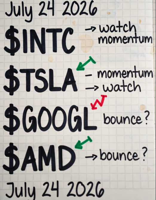 stecie1009's tweet photo. Today’s watchlist: $INTC momentum, $TSLA bounce attempt, $GOOGL stabilization, and chip names following Intel higher. What’s on yours? 📋 #Watchlist https://t.co/yhZLHMhWv2