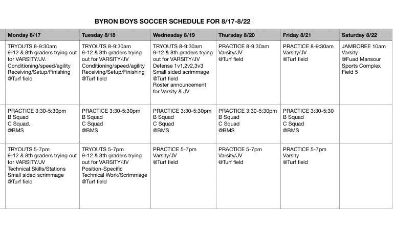 byron_soccer's tweet photo. Byron Soccer Tryout and Practice Schedule for August https://t.co/RopBCEu1hk