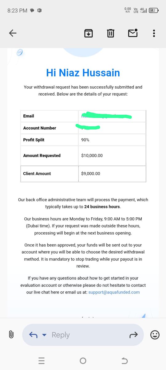 NiazHus38349278's tweet photo. Alhamdulillah! 🤍
First payout request submitted with @AquaFunded. 
Now waiting for approval. InshaAllah, this is only the beginning. 🚀 https://t.co/CKTST5rHfH