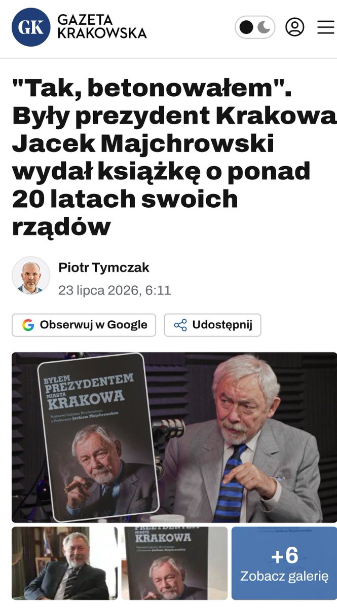 DawidParzyk's tweet photo. On nie czuje się winny 🫠

"Były prezydent odniósł się też do zarzutu, który do niego przylgnął, dotyczącego betonowania Krakowa: "Tak, betonowałem. I nigdy się z tego nie tłumaczyłem. Zawsze tylko potwierdzałem, że betonowałem". Łukasz Mordarski zadał pytanie: "I jak się pan z tym czuje?". Jacek Majchrowski odpowiedział: "Bardzo dobrze", ale zaraz dodał: "Tylko szkoda, że to zarzut nieuzasadniony", a później sprecyzował: "Jeżeli ktoś ma plan miejscowy, spełnia wszystkie warunki prawne i ma całą dokumentację, to trzeba mu wydać zgodę."

https://t.co/mzGJfnIswx