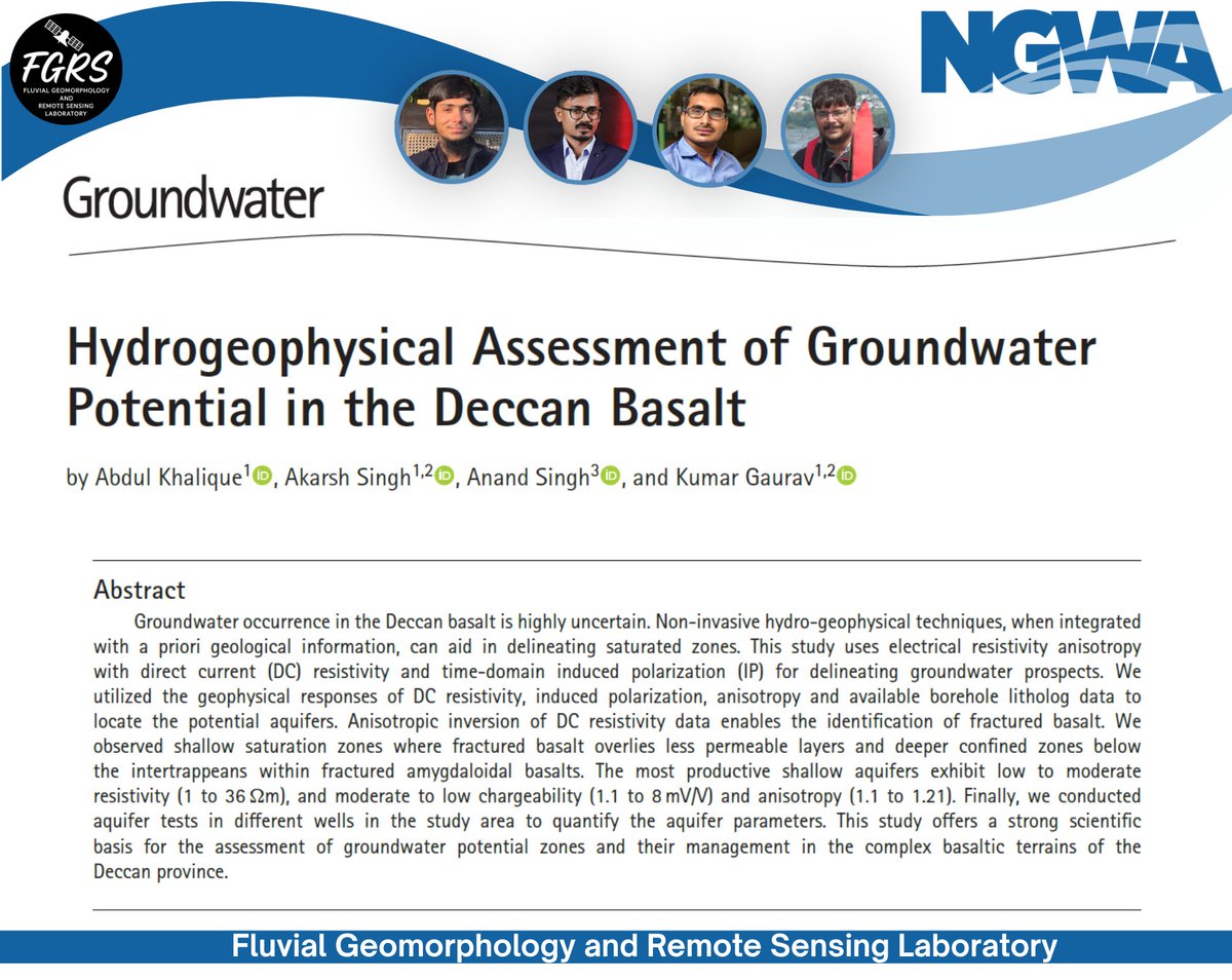 fgrs_iiserb's tweet photo. New Publication!

Our study is now published in Groundwater @ngwatweets 

Check it out
🔗 https://t.co/sv7Ul5Ucnj
Congratulations to the authors for their efforts and contributions

#Groundwater #Hydrogeophysics #Hydrogeology #DeccanBasalt #WaterResources #IISERBhopal https://t.co/Y8x0BDQLHX