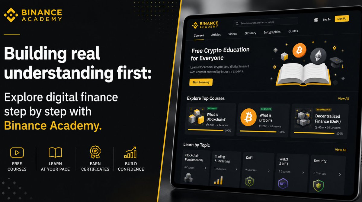 cryptoalchemy11's tweet photo. Have you noticed how often digital payments, crypto, stablecoins, and modern financial tools come up in conversation lately?
 It feels like these topics are everywhere right now, from social media to casual conversations with friends and family.

This growing interest isn't because everyone suddenly has all the answers.
 It's simply because the financial world is changing quickly, and people want to actively understand what's happening around them instead of feeling left behind by it.

You can see this curiosity show up in different ways. Some people start experimenting with digital payment apps just to see how they work. 
Others follow finance creators who break down complicated topics into something easier to digest. 
Some go a step further and start learning about the technology itself, how blockchain actually functions, what digital wallets do, and how digital assets fit into the bigger picture.

What stands out to me is that most people aren't rushing into decisions. Instead of jumping straight into using every new tool, the focus tends to be on building real understanding first. 
People are taking time to study core concepts like digital payments, digital wallets, blockchain, and the broader world of digital finance before deciding what role, if any, these tools play in their lives.

Nobody needs to understand everything overnight, and honestly trying to would probably just be overwhelming. 
The real goal is simply staying informed as things evolve.
 If there's one topic you keep hearing about but haven't looked into yet, pick that one thing and spend just fifteen minutes actually learning about it properly.

If you're genuinely curious about digital finance and want a solid place to start, Binance Academy offers free educational resources built specifically for this kind of learning journey.

Always do your own research.

#Binance #BinanceAcademy #LearnWithBinance