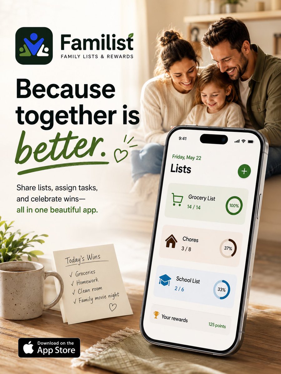 CaceleDigital's tweet photo. Life’s easier when the whole family stays connected. 💚

Share lists, assign chores, celebrate wins, and keep everyone on the same page with Familist.

📲 Download now: https://t.co/9qCxzMD74t

#Familist #FamilyApp #Productivity #FamilyLife #ParentingWin https://t.co/DWRezVbL6n
