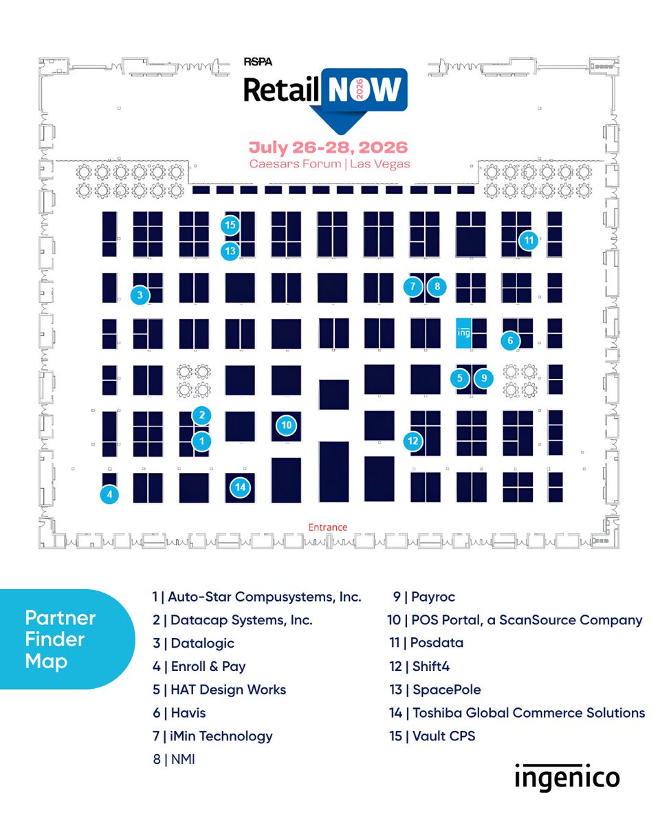 IngenicoNA's tweet photo. The right business connections can help spark your next big opportunity at #RetailNOW2026. 🤝

Use Ingenico's Partner Finder Map to find participating partners across the show floor and discover how we're working together to drive business growth.

🗺️ https://t.co/yDnxzbC3xX https://t.co/2x6qXjzbKO