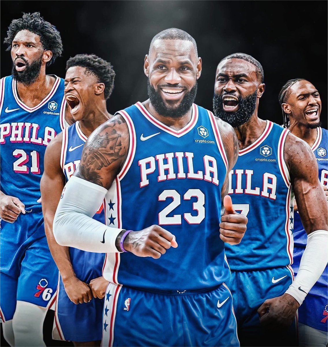 sleeper76ers's tweet photo. UPDATED SIXERS STARTING FIVE:

🔔 Tyrese Maxey 
🔔 VJ Edgecombe 
🔔 Jaylen Brown 
🔔 LeBron James 
🔔 Joel Embiid 

IT’S REAL!! 😱 https://t.co/6t9ARNUqNl