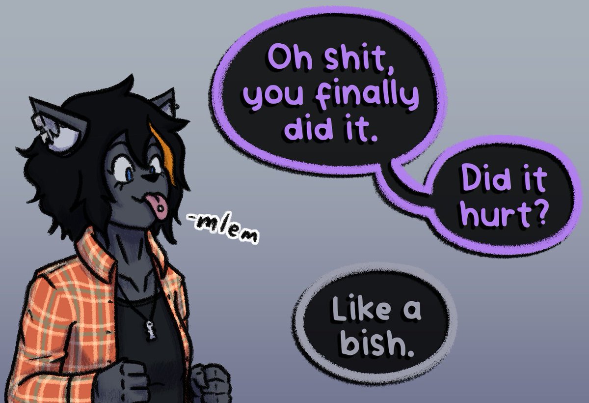 AdoraShark's tweet photo. It's TONEDEAF Friday y'all! Check out the new page if you wanna see a cat really excited about piercing her tongue ig

🔗in bio!

#anthro #furry #webcomic #comic https://t.co/zqQPbQNjKY