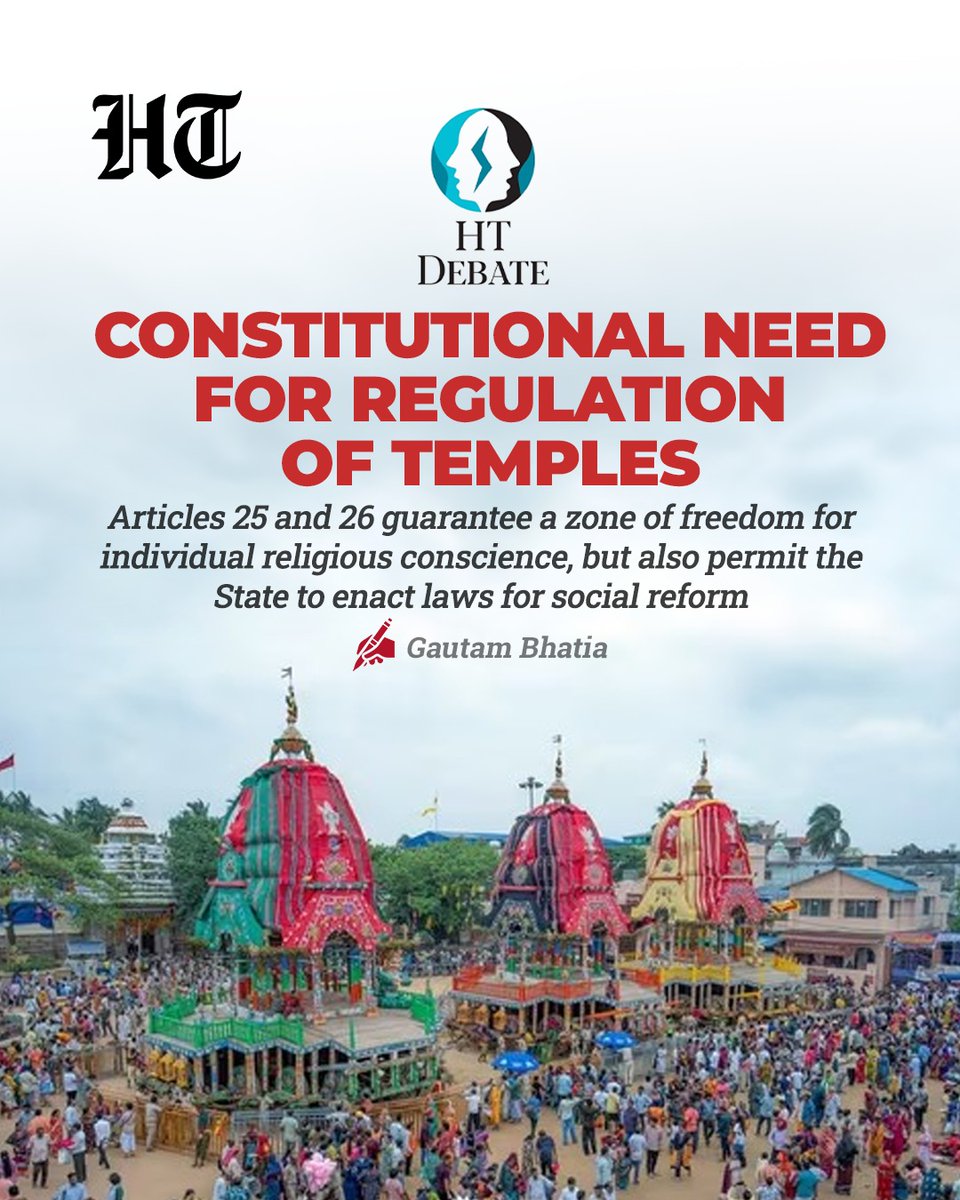 htTweets's tweet photo. #HTDebate | One of the longest-standing debates in Indian constitutional law and politics has been around whether and to what extent the State should control the affairs of religious and charitable institutions. From before Independence and after, Hindu religious institutions, for example, have been subject to a complex and layered regulatory mechanism. At present, this takes the form of umbrella enactments called The Hindu Religious and Charitable Endowments Act, which are enacted by different states.
Read FULL story: https://t.co/XSbsjAbNUU
(✍️@gautambhatia88)