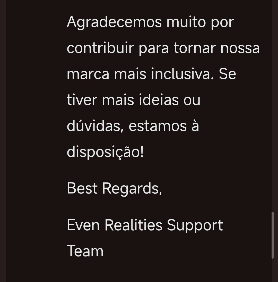 0Neko_Tempest's tweet photo. Entrei em contato para saber mais sobre isso e, sinceramente, a resposta da @EvenRealities foi a melhor que eu poderia receber. Se eu tivesse condições, compraria um para mim sem pensar duas vezes. https://t.co/ej9Zp864TB