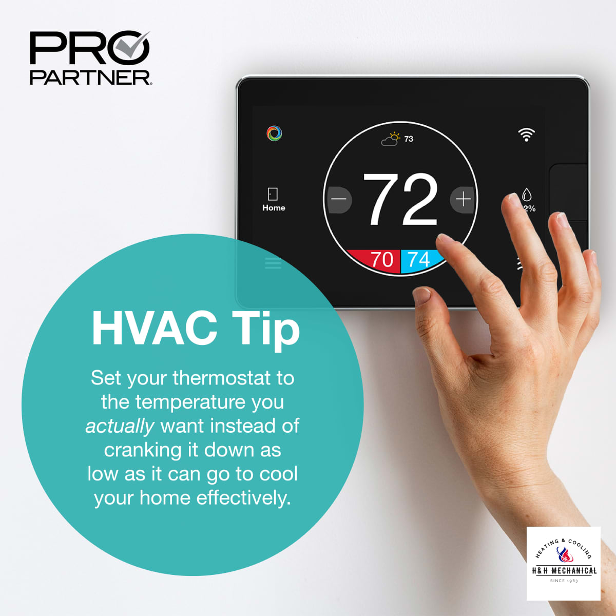 HHMechanicalGA's tweet photo. Did you know that cranking down the thermostat doesn't cool your home quicker? 🚫 Instead, it forces your AC to work longer and adds unnecessary wear-and-tear to your system. Set your thermostat to the temperature you want and let your system take care of the rest! 👍 #HVACTip https://t.co/wNCkPU2FnO