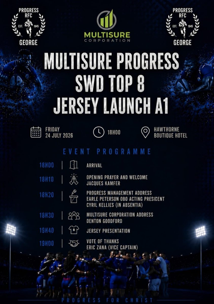 progressrfcswd's tweet photo. Multisure Progress SWD Top 8 Jersey Launch A1 
Event Program 💙🤍

Keep a lookout on our Facebook page for the live.

#ProgressRugby #MultisureCorporation https://t.co/nQ8n8WZekh
