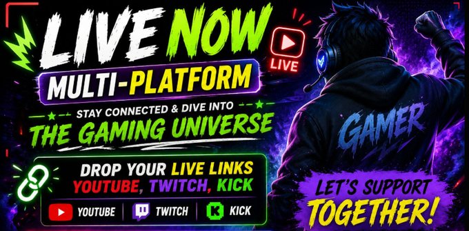 Promo_X_'s tweet photo. 🚨LIVE NOW — MULTI-PLATFORM

High-energy ranked grind hitting Twitch, Kick &amp; YouTube

Drop link LIVE • Twitch→Kick→YouTube→link]

Let’s build an unforgettable stream!

#Twitch #Kick #gaming #YouTube #TikTok
@gfx_garage @GfxRabbi @Promo_X_ https://t.co/HGtoGah0Cw