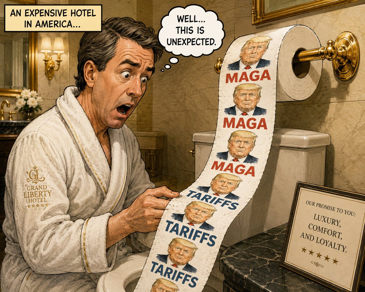 Mits928's tweet photo. Shot of the day.
今日の1枚。

"The most expensive paper in America."

#PoliticalSatire #EditorialCartoon #Satire #Trump #MAGA #Tariffs #Humor https://t.co/mTU1kPof9Z