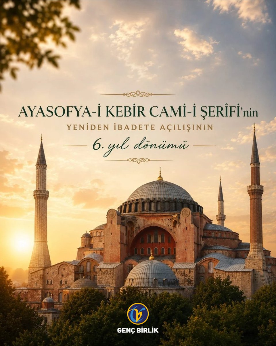 GencBirlik's tweet photo. Fatih Sultan Mehmed Han'ın emaneti Ayasofya-i Kebir Cami-i Şerîfi'nin yeniden ibadete açılışının 6. yıl dönümünü büyük bir heyecan ve şükranla idrak ediyoruz.

Bir dönemin özlemi, mücadelesi ve duası olan Ayasofya; yeniden ezanla, secdeyle ve tekbirlerle buluşarak milletimizin hafızasında müstesna bir yer edinmiştir. Bu tarihî iradenin hayata geçmesinde emeği geçen herkesi şükranla yâd ediyor; Fatih'in emanetinin ebediyen asli hüviyetiyle yaşamasını Yüce Allah'tan niyaz ediyoruz.

Zincirler Kırıldı, Ayasofya Açıldı!