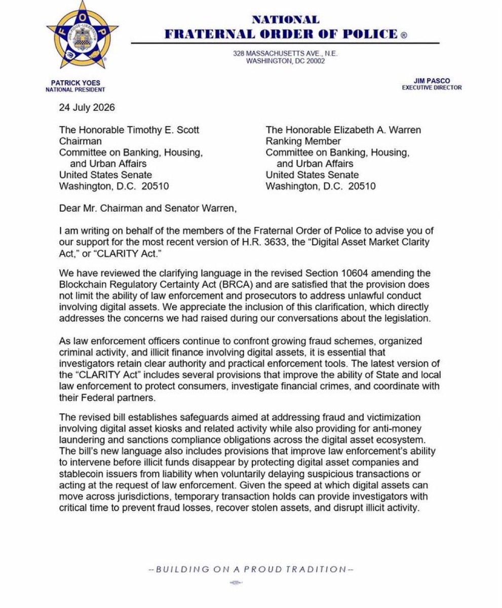 FinanceBroYT's tweet photo. 🇺🇸 JUST IN: The National Fraternal Order of Police has officially endorsed the amended CLARITY Act.

As regulatory clarity continues to build, blockchain infrastructure is gaining momentum. The decentralized media movement on the #XRPL, powered by $BXE, continues expanding alongside the industry's evolution.