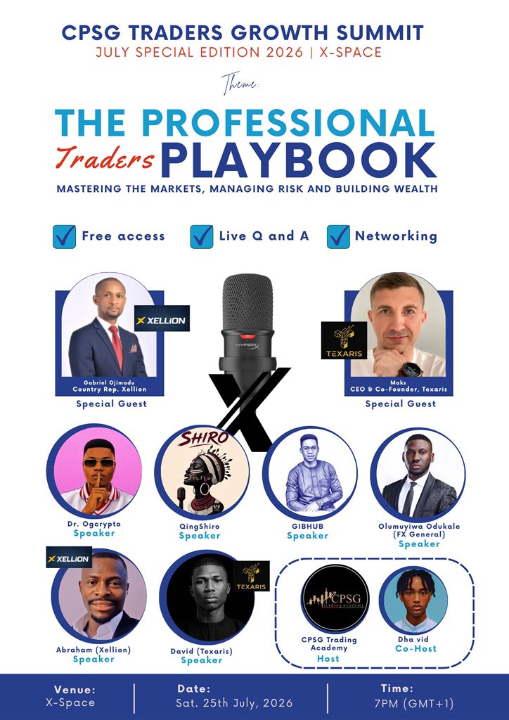 dhavkhen85's tweet photo. THE TRADERS GROWTH SUMMIT os going to be a massive one and we are bringing it to all x users tomorrow 

Theme: THE PROFESSIONAL TRADERS PLAYBOOK 

Venue: X space
Date: 25th(Saturday) 2026
Time: 7pm

Do well not to miss out https://t.co/XIyUlZlhze