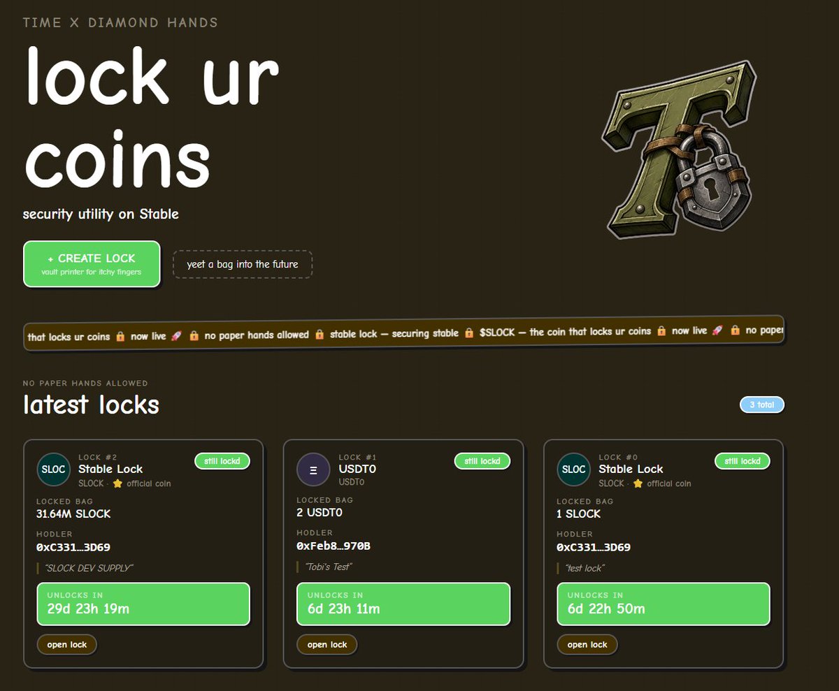 StableLock's tweet photo. @Stable We made a locker $SLOCK https://t.co/zj9ET8dH7U