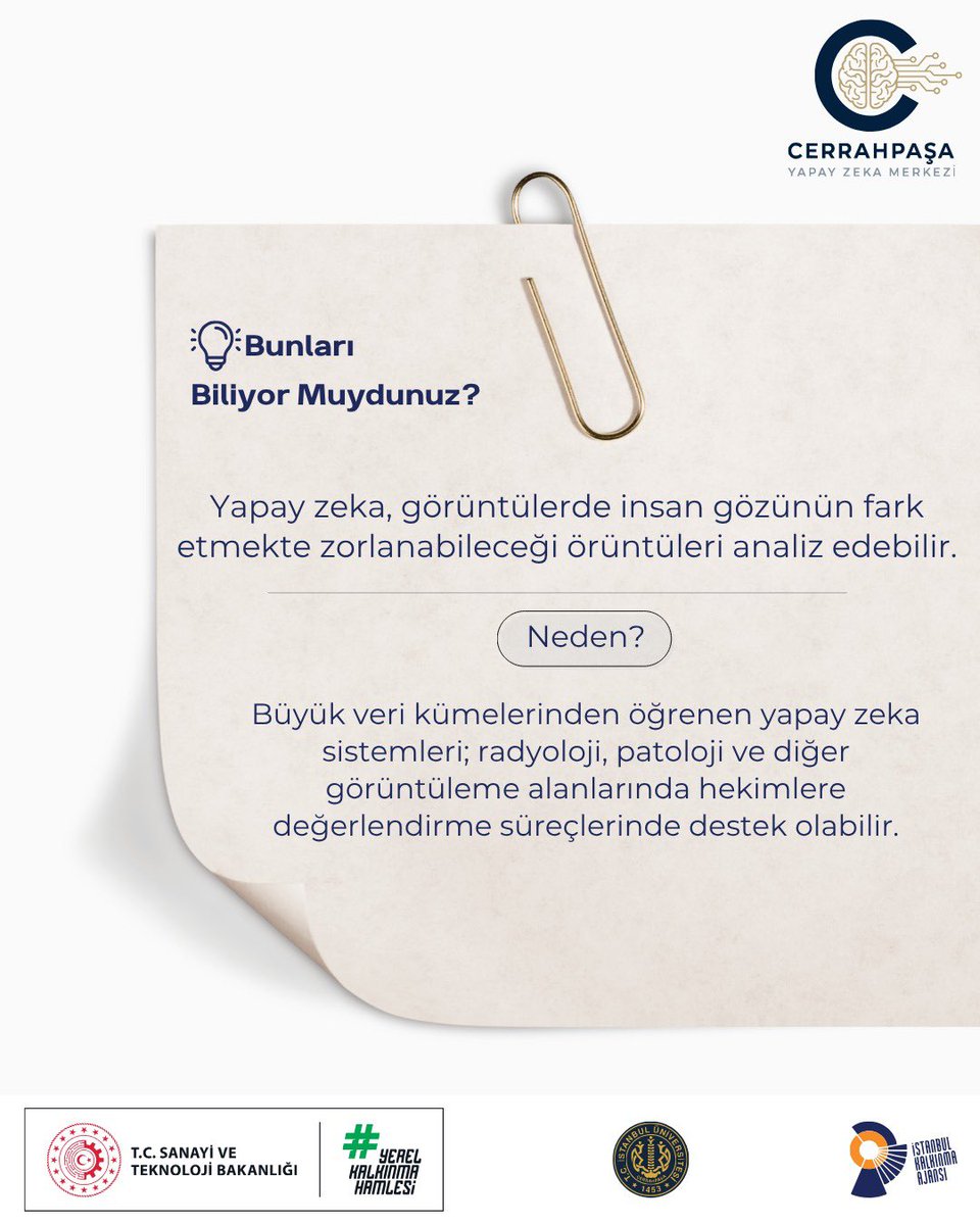 iuceyazem's tweet photo. 🧠 Yapay zeka, tıbbi görüntülerin analizinde sağlık profesyonellerinin karar süreçlerini destekliyor. Radyoloji, patoloji ve birçok klinik alanda daha hızlı ve etkili değerlendirmelere katkı sunuyor.

#Cerrahpaşa #İstanbulÜniversitesi #YapayZeka #MedicalAI #Innovation https://t.co/U4uILbS80Q
