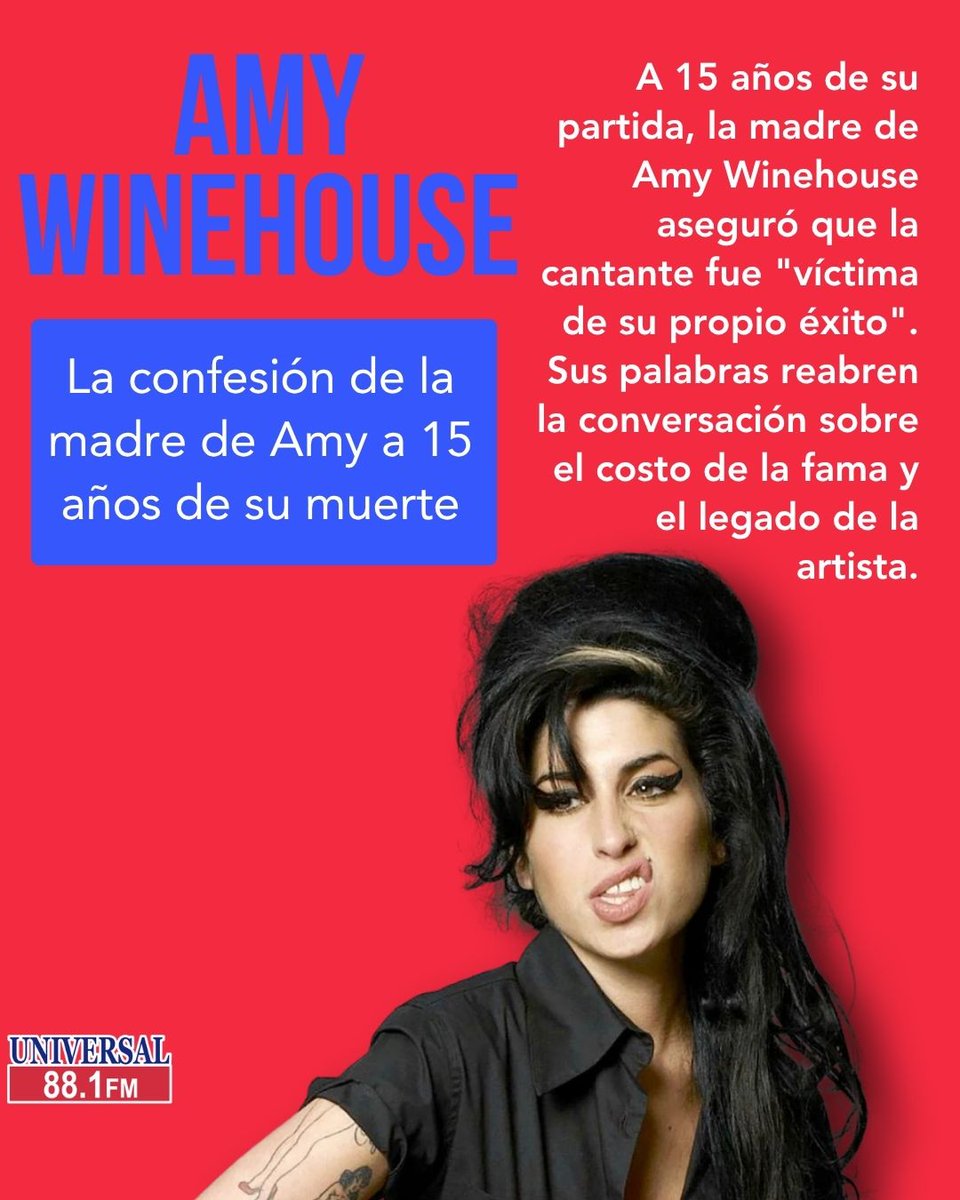 universal881fm's tweet photo. #DestacadasUniversal 🎙️❤️ A 15 años de la muerte de Amy Winehouse, su madre compartió una reflexión que volvió a poner en el centro de la conversación la presión que enfrentó la cantante
Checa toda la info aquí 👉 https://t.co/vSQxUgkRCY
#AmyWinehouse #BackToBlack https://t.co/Ugr6nlhE1g