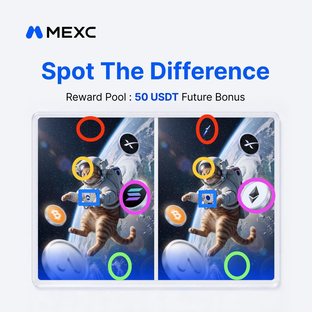 agusroris's tweet photo. @MEXC_PAK Cat chest badge: MEXC logo vs. Blue Circle

Right side coins: Solana ($SOL) vs. Ethereum ($ETH)

Top background: Shooting star/blue light in the right image

UID: 43623323

@setyamickala @hasantoxr https://t.co/tHpUkLuHYV