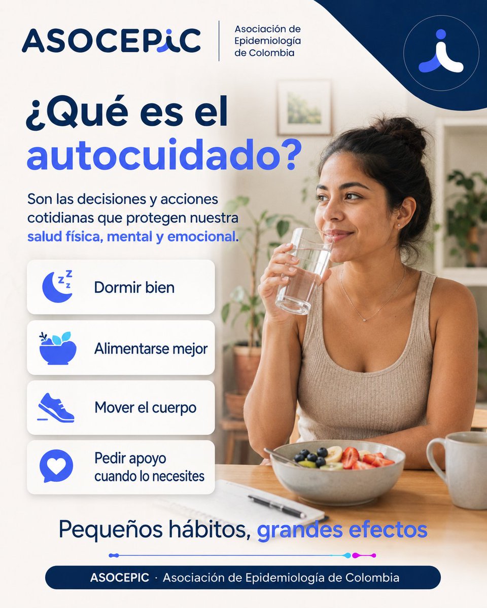 asocepic's tweet photo. Cuidarnos también es salud pública.
En el Día Internacional del Autocuidado, desde ASOCEPIC queremos recordar que la salud también se construye en las decisiones pequeñas y cotidianas: descansar, alimentarnos bien, mantenernos activos, cuidar nuestra salud mental. https://t.co/qCGftsGIg6