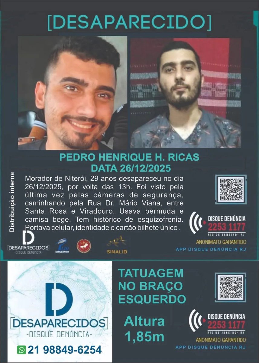 mariguilherme's tweet photo. Gente, por favor, RT.  

NITERÓI /RJ - Ele é amigo de uma amiga, estão desesperados por notícias. 

Ele desapareceu em 26/12. É esquizofrênico  Telefones • Família: (21) 98849‑6254 • Disque‑Denúncia RJ: 2253‑1177 ou 181 (sigilo garantido) https://t.co/7J5E1rUD8f