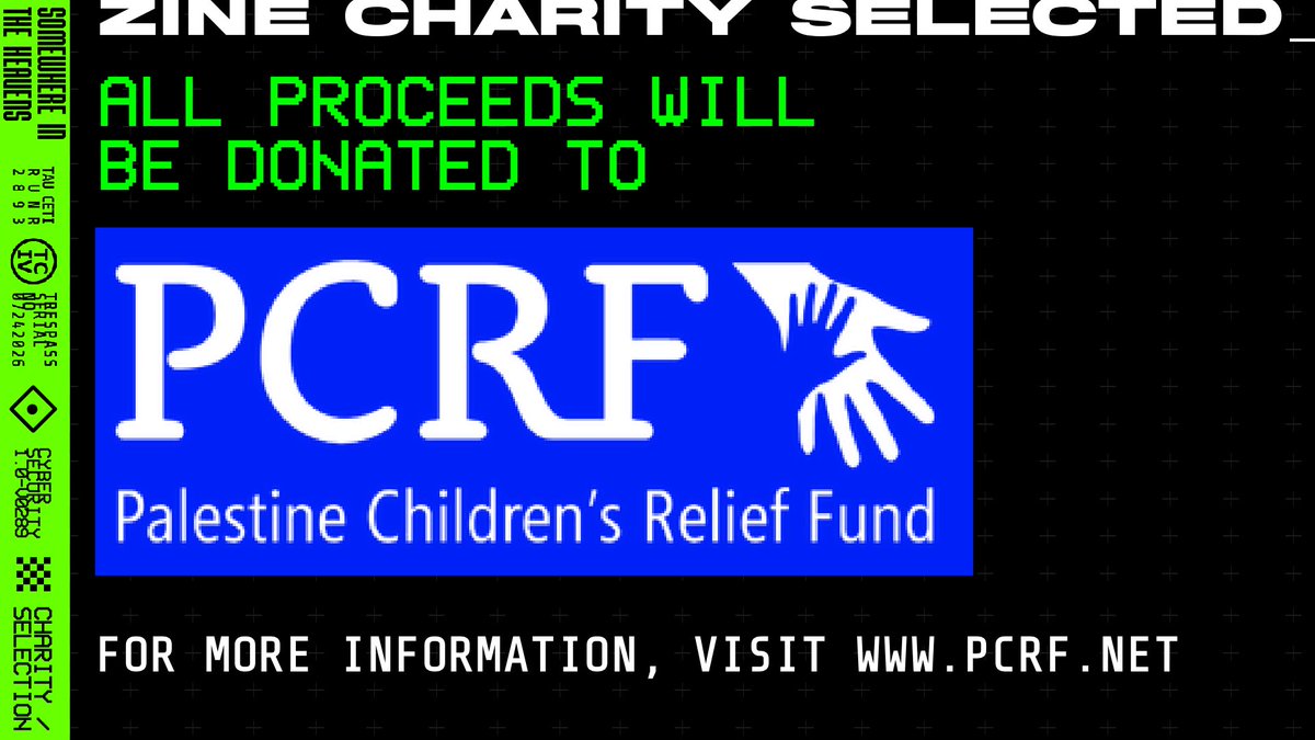 marathonzine26's tweet photo. [ LOADING CHARITY SELECTION . . . ]

[ CHARITY SELECTION COMPLETE ]

>> We're happy to announce the charity we will be donating all proceeds from SOMEWHERE IN THE HEAVENS to: the Palestine Children's Relief Fund! // https://t.co/jjUVTeVOsi https://t.co/Epbqt58u0i