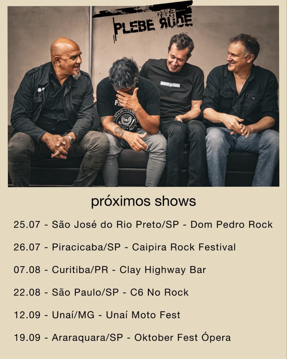 PlebeRude's tweet photo. Se liga nos próximos shows da Plebe e fica ligado na agenda que semana que vem tem novidades! https://t.co/a2eZ18vTUI