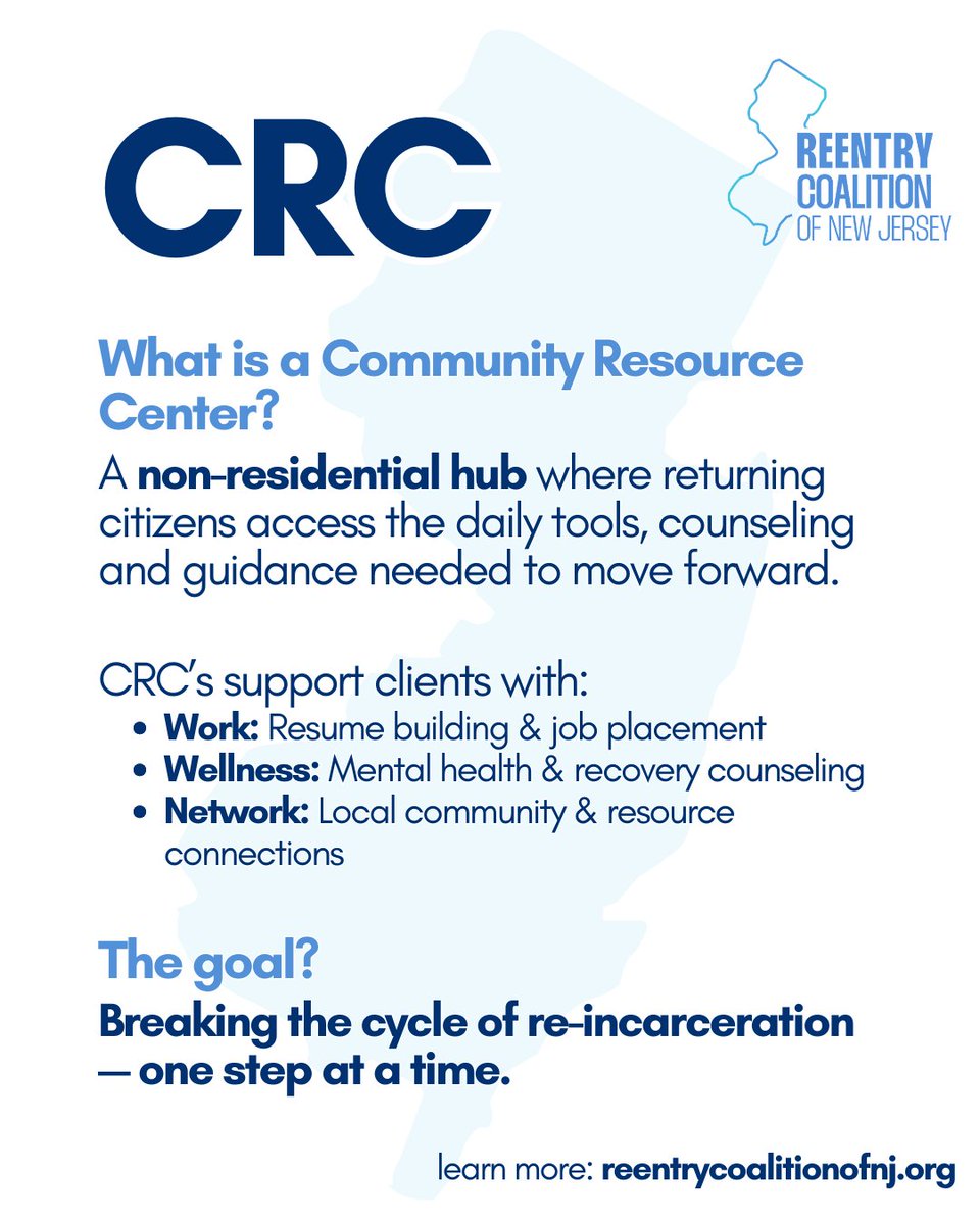 ReentryCoNJ's tweet photo. Not all #reentry programs are the same – and every justice-involved individual’s path back to their communities looks different.
 
Learn more about how RCRPs and CRCs support successful reentry. 👇 https://t.co/53I3uMQkj5