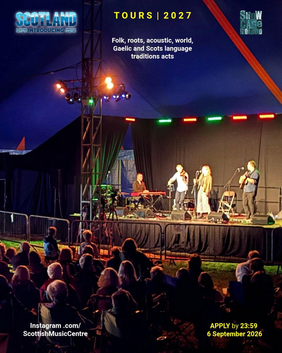 scottishmusic's tweet photo. OPPORTUNITY for folk, roots, acoustic, world, Gaelic and Scots language traditions acts to build new audiences and TOUR across England in 2027 via @ShowcaseScot accommodation, per diems +£200 per musician fees for gigs APPLY by 23:59 on 6 Sept at ➡ https://t.co/yuGrnwg1wn https://t.co/qnvzfHTmtC