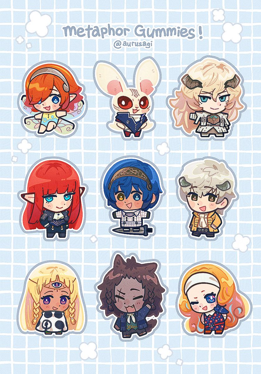 aurusagi's tweet photo. i drew some metaphor chibis, they might be chewy and edible 😌🍬 #MetaphorReFantazio https://t.co/Q1BVs1tViV