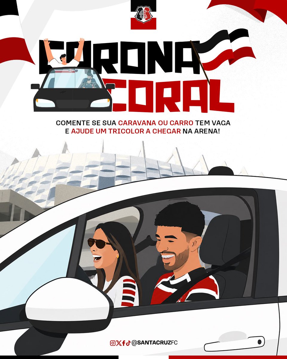 SantaCruzFC's tweet photo. 🐍 A carona pode começar aqui!

Vai para a Arena e tem lugar sobrando no carro ou na caravana? Deixa um comentário.

Amanhã é dia de fazer a diferença na arquibancada. Vamos juntos! 🖤🤍❤️ https://t.co/G1jWtpsywy