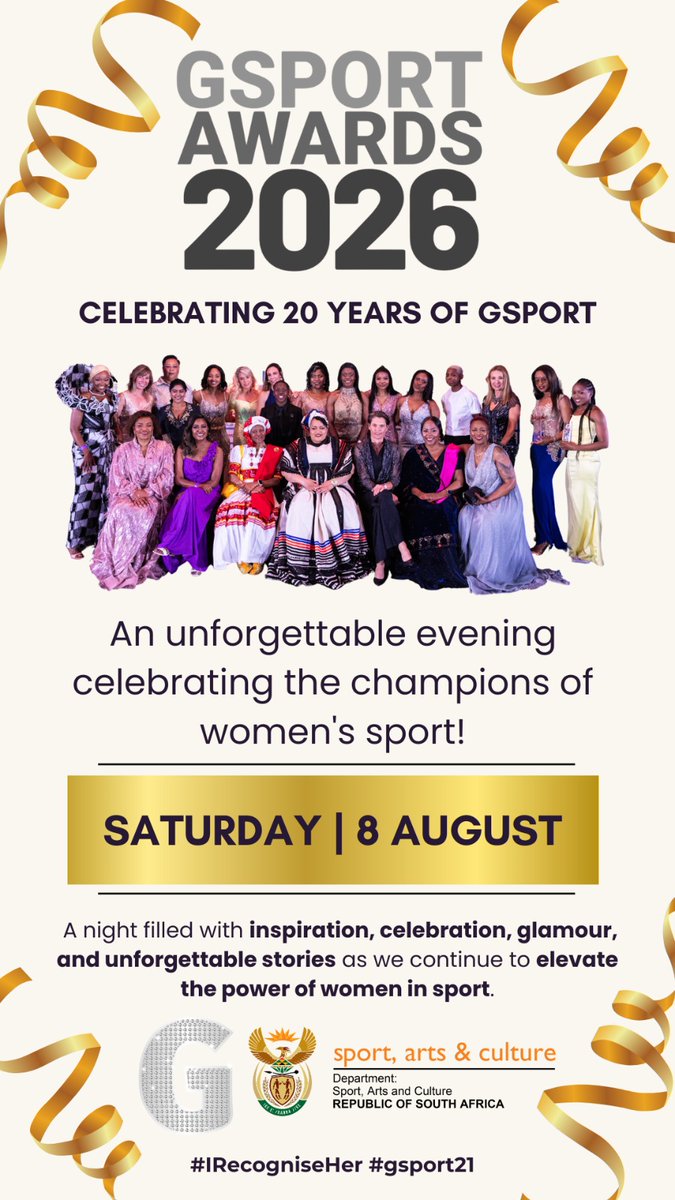 gsport4girls's tweet photo. IT’S A DATE 🚀 

Invites are going out 🙌

RSVPS are coming in 🔥

All roads lead to the 2026 gsport Awards on Saturday, 8 August 2026 🤩

#IRecogniseHer #20YearsOfgsport #gsport21 https://t.co/4l9IztXAqs