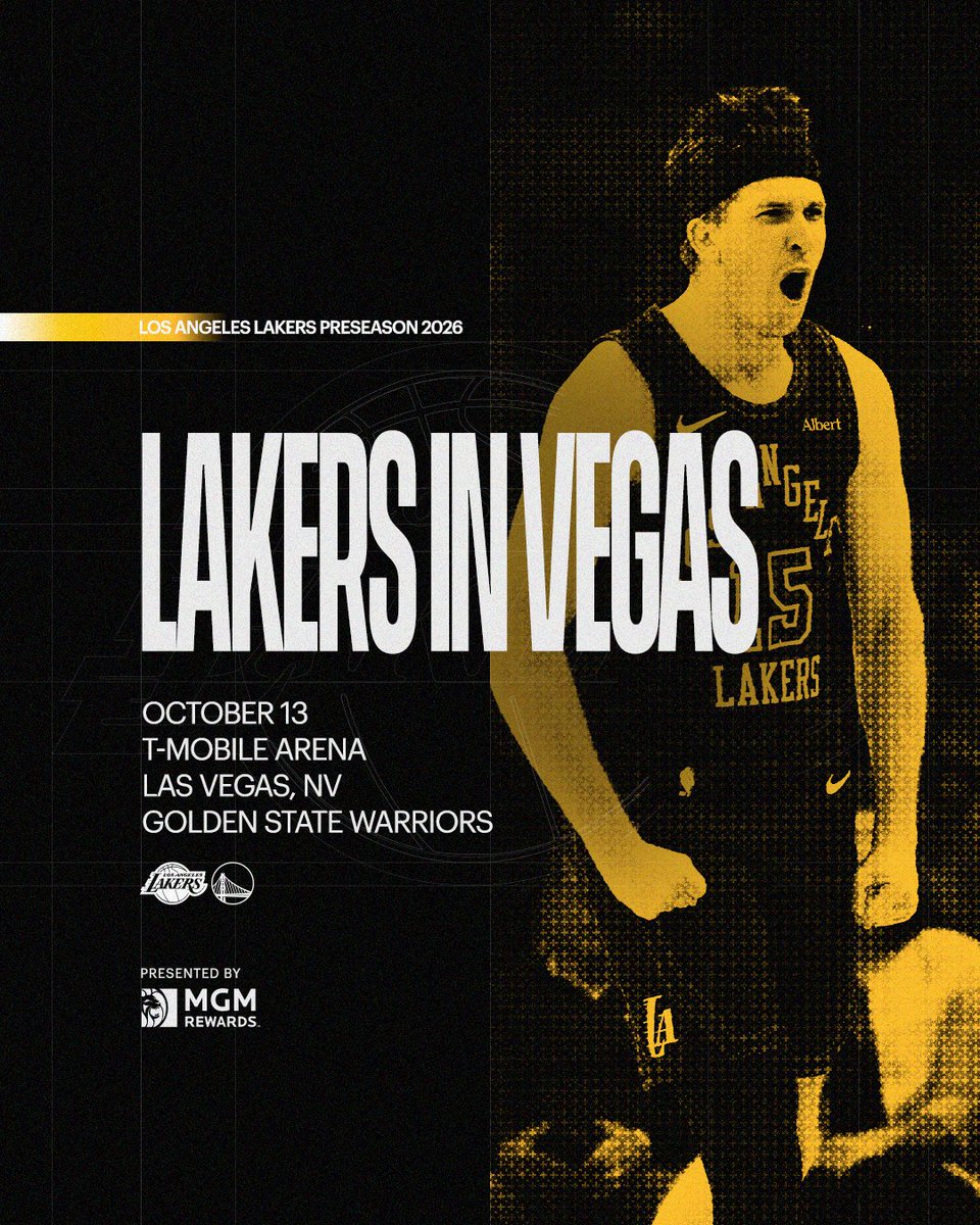 MGMExperiences's tweet photo. Basketball is back! @Lakers vs. @warriors at T-Mobile Arena 🏀 Catch the preseason matchup on Tuesday, October 13. Tickets on sale NOW! 🎟️

🔗 https://t.co/u7apwhO7tB https://t.co/ZupljkD7Gw