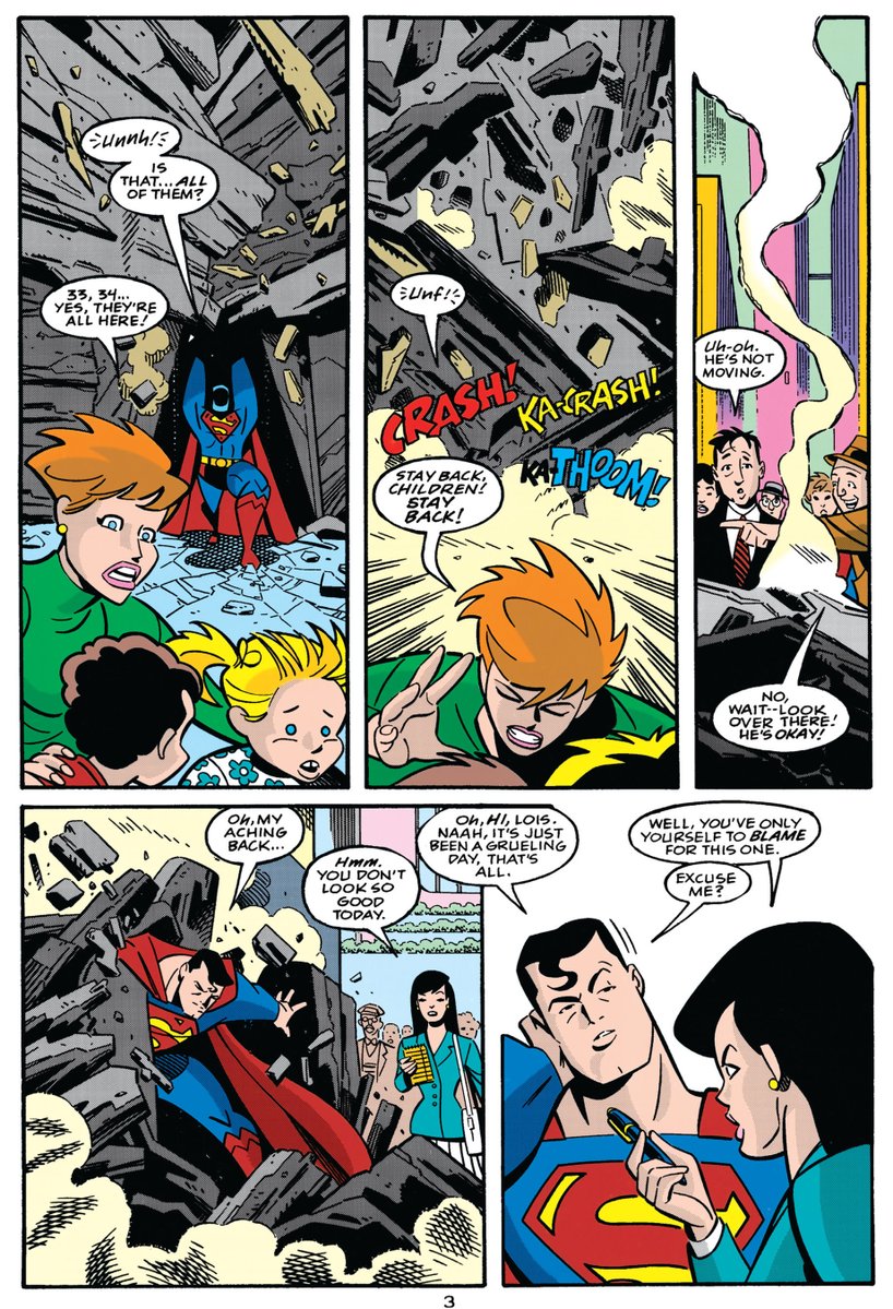worldsfinest's tweet photo. Superman Adventures #11 hit shelves this month (on July 2) in 1997 from DC Comics! Kicking off the excellent "The War Within" two-parter, Lois Lane discovers Superman's recent lackluster heroic efforts are due to the hero being infected with a lethal virus! #SupermanTAS #Superman https://t.co/4HWWVBohdb