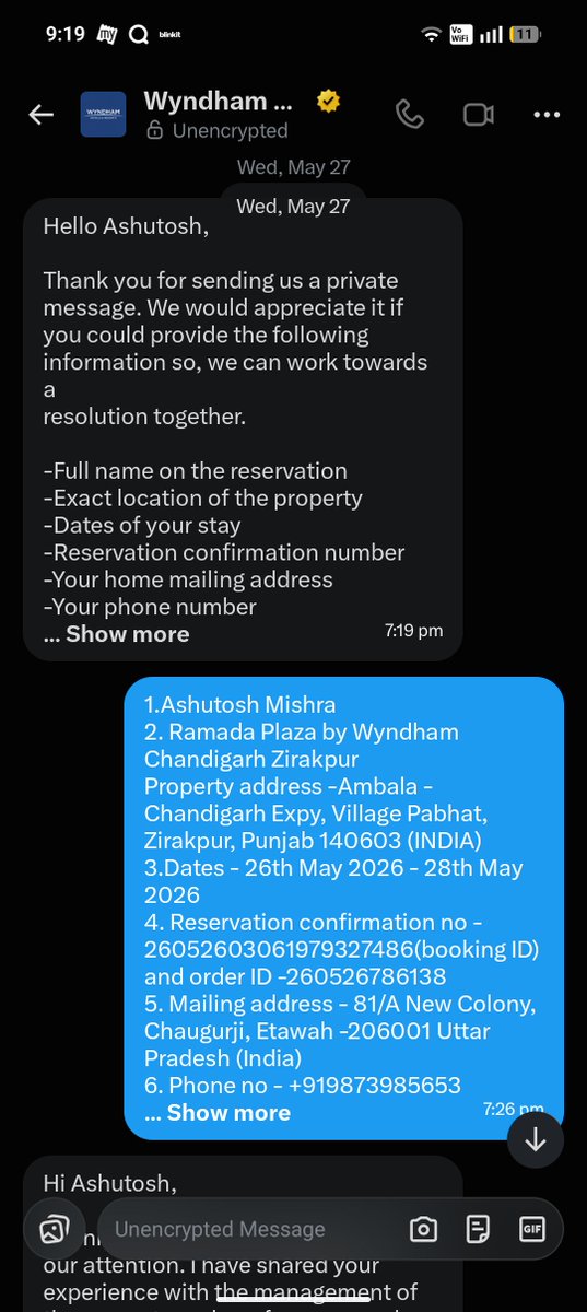 Ashutosh6121's tweet photo. @WHRSupport @WyndhamHotels Height of unprofessional behaviour no resolution provided till date. https://t.co/XG1Ym2N6vL