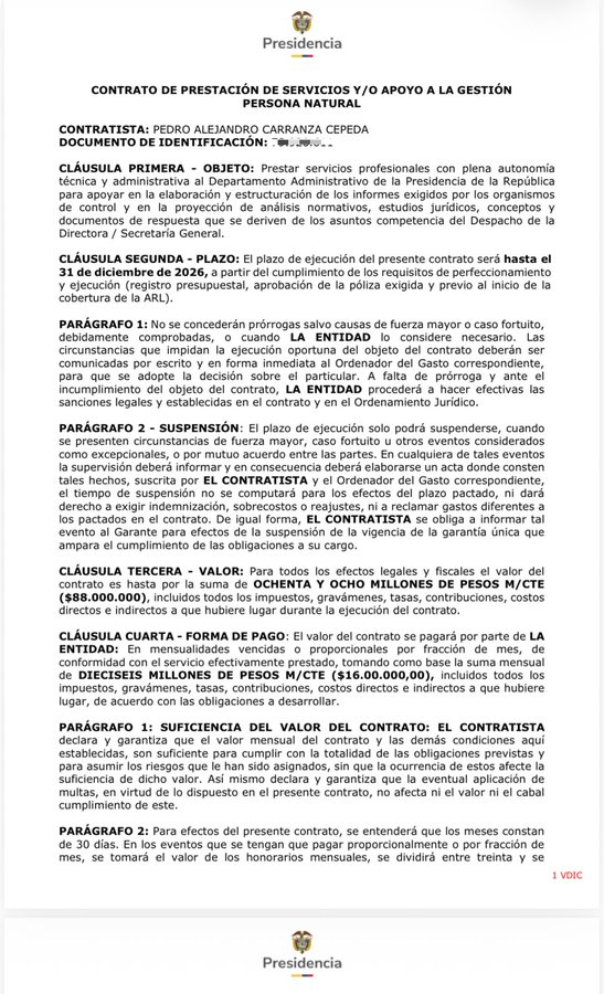 Horadelaverdad's tweet photo. El senador del Centro Democrático, Andrés Forero, calificó de "vergonzoso" que la Presidencia adjudicara un contrato por $88 millones a Alejandro Carranza, abogado de Gustavo Petro, para apoyar la elaboración de informes dirigidos a organismos de control. https://t.co/AR4WEU1R0t