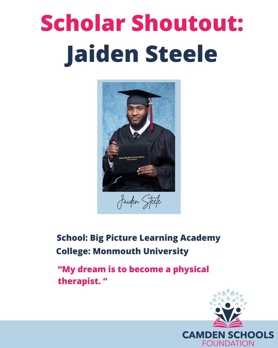 CamdenSchFdn's tweet photo. Today's Scholar Shoutout is dedicated to our 2026 Scholarship Recipient Jaiden Steele. He graduated from Big Picture Learning Academy and is planning to attend Monmouth University in the fall. Congratulations Jaiden on your achievements! https://t.co/4OuOQmsthX