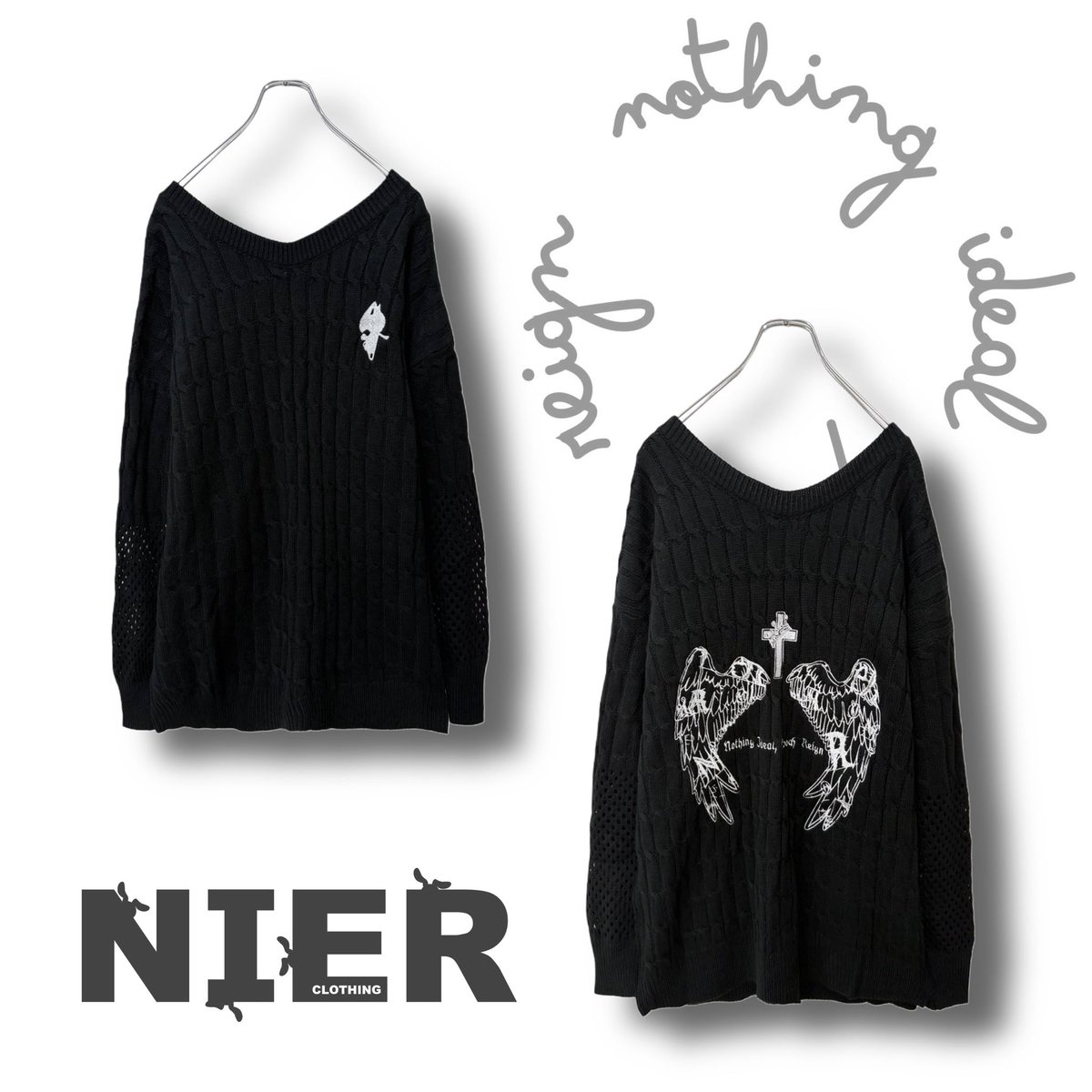 NieR_tokyo's tweet photo. ✨おすすめ商品案内✨

メッシュスリーブニット【BACK WING】

Ｖネックで首元スッキリ♪
ユニセックスで着られるメッシュスリーブニットになります✨

是非この機会にチェックしてみてください🐰
https://t.co/ToMqLIhxS2 https://t.co/BUCrLXrua6
