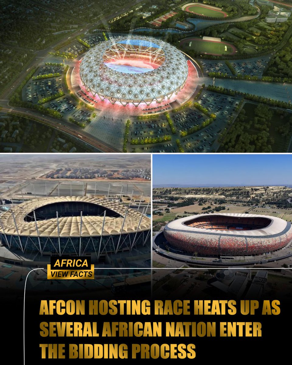 AfricaViewFacts's tweet photo. CAF has invited all 54 member associations to bid to host the Africa Cup of Nations (AFCON) in 2028, 2032, and 2036. So far:

Ethiopia 🇪🇹 has officially bid to host AFCON 2028.

Botswana 🇧🇼, Zimbabwe 🇿🇼, and South Africa 🇿🇦 have submitted a joint bid for AFCON 2028.

Libya 🇱🇾 has bid to host either AFCON 2028 or 2032.

Burkina Faso 🇧🇫, Mali 🇲🇱, and Niger 🇳🇪 are preparing a joint bid to host AFCON 2032.

Egypt 🇪🇬 is considering joining the race to host AFCON 2028.