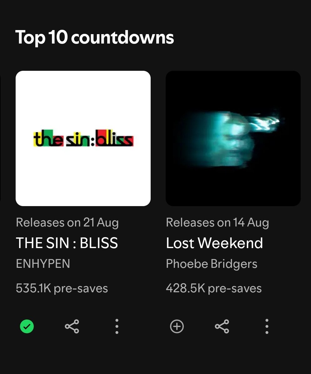 about__enhypen's tweet photo. 'THE SIN : BLISS' by ENHYPEN reaches a new peak of #4 on the Spotify Global Countdowns Chart with 535.1k pre-saves

Next goal- 550k [Gap- 14.9k]

Pre-save here-https://t.co/QY4IdleAai https://t.co/lRgXO6OKRQ