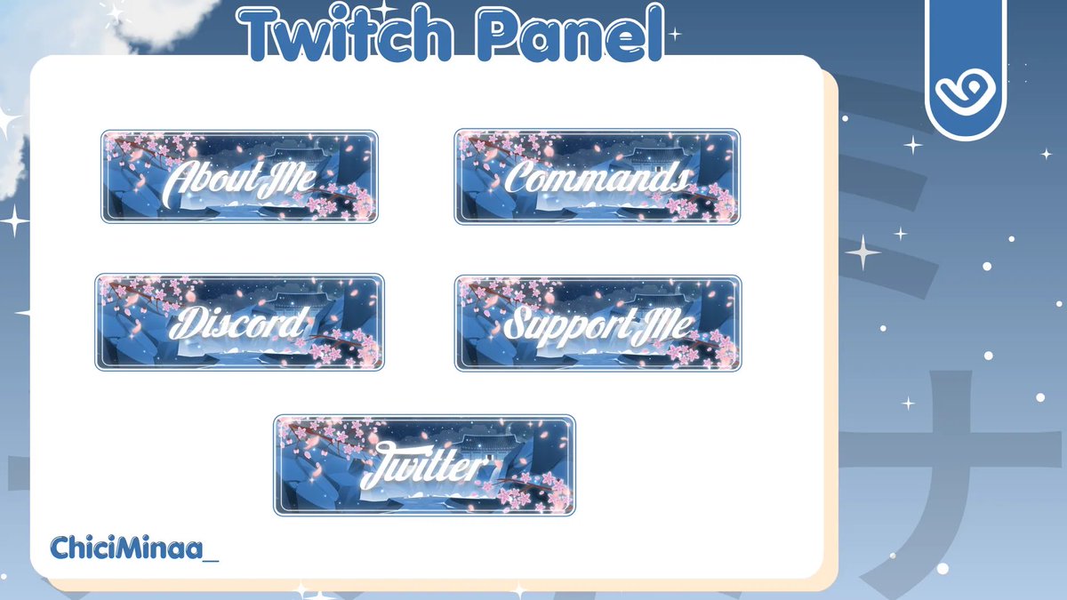 ChiMinaa__'s tweet photo. Looking for a budget friendly Twitch upgrade? 👀🩵

🦋 Custom Twitch Panels starting at $10!

Feel free to DM me or visit here:
✨ https://t.co/XWy83aSJJY 

#StreamingAsset #vtuber #opencommisions https://t.co/PfNN3nKWGK
