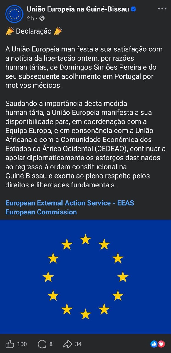Hypercutt's tweet photo. L'Union Européenne salue la libération pour raisons humanitaires de Domingos Simões Pereira et o seu accueil en Portugal pour soins médicaux. L'UE réitère seu soutien au retour à l'ordre constitutionnel et au respect des droits fondamentaux.
#GuineeBissau #UnionEuropeenne #DSP https://t.co/r9DOsmxD8s