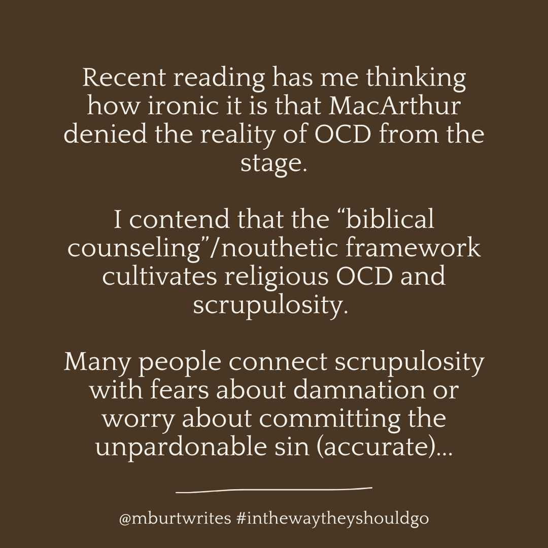 MBurtwrites's tweet photo. Thoughts on “biblical counseling” and OCD. Posting from the archives all summer long - see pinned post.
#scrupulosity #OCD #theology https://t.co/mxga7GfVIj