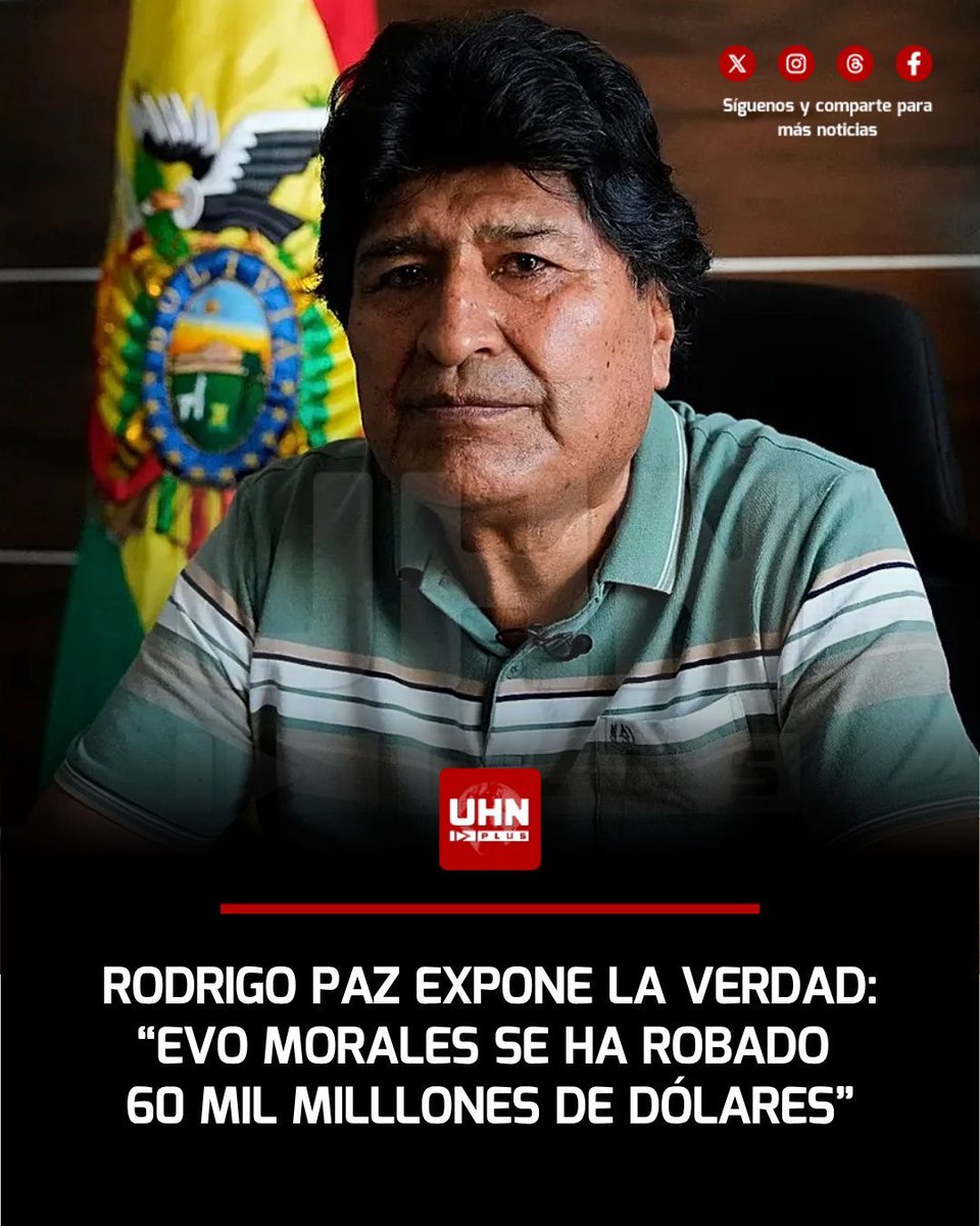 UHN_Plus's tweet photo. 🇧🇴‼️| En un acto político, Rodrigo Paz fue contundente y apuntó contra el golpista de Evo Morales: “Él se ha robado 60 mil millones de dólares y nos ha dejado una deuda de 40 mil millones de dólares entre interna y externa. Nos ha robado a todo el país, es un mamón. Engañó a todo el país y nos ha dejado en la quiebra, por eso tienen que valorar lo que estamos haciendo con las instituciones”.
