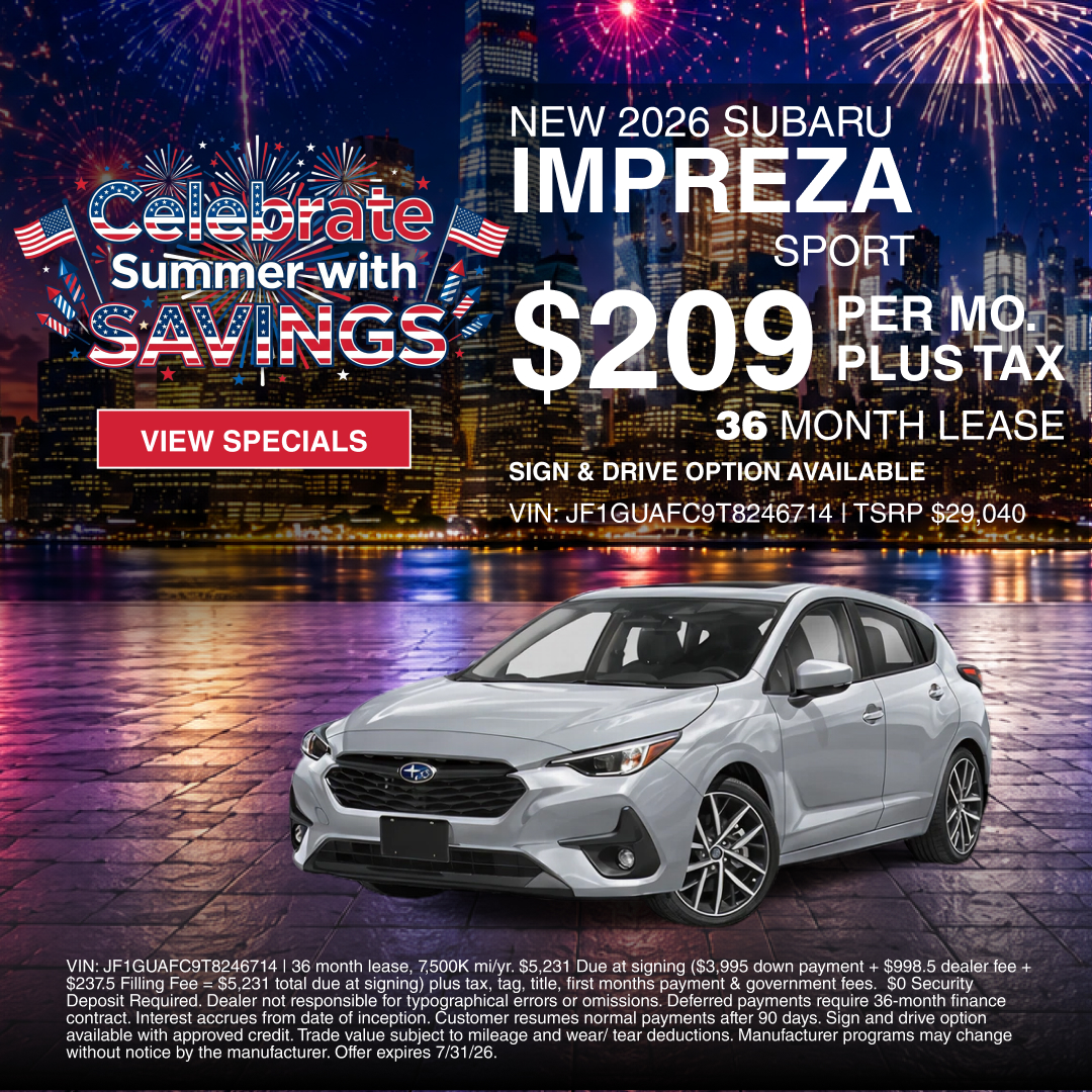 ccsubaru's tweet photo. 🚗 Summer savings are here! Lease the 2026 Subaru Impreza Sport for $209/mo plus tax. Sign &amp; drive options available.

Shop now: https://t.co/CrkovkpyDm https://t.co/IAqRNe7dcf