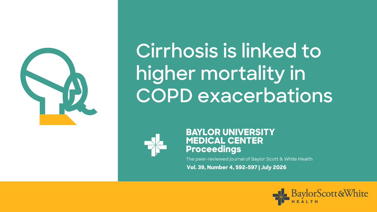 bswhealth_MED's tweet photo. Cirrhosis changes the equation in COPD. During exacerbations, patients face higher mortality, more complications and longer stays. An underrecognized risk amplifier. Learn more: https://t.co/g90g4snYxk https://t.co/IYcpSj3fjz