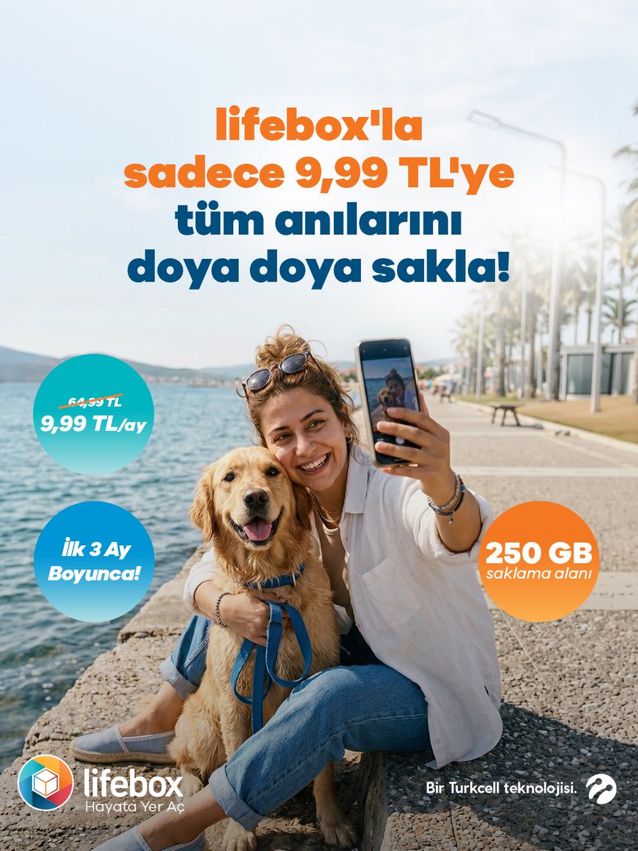 trlifebox's tweet photo. lifebox'ın yaza özel kampanyasını kaçırma! Sevimli dostunun tatlı anlarını lifebox’ın 250 GB saklama alanıyla ayda 64,99 TL yerine yeni müşterilere özel fırsatıyla ilk 3 ay boyunca ayda sadece 9,99 TL’ye sakla! 🧡 https://t.co/bDG8gTgAPA