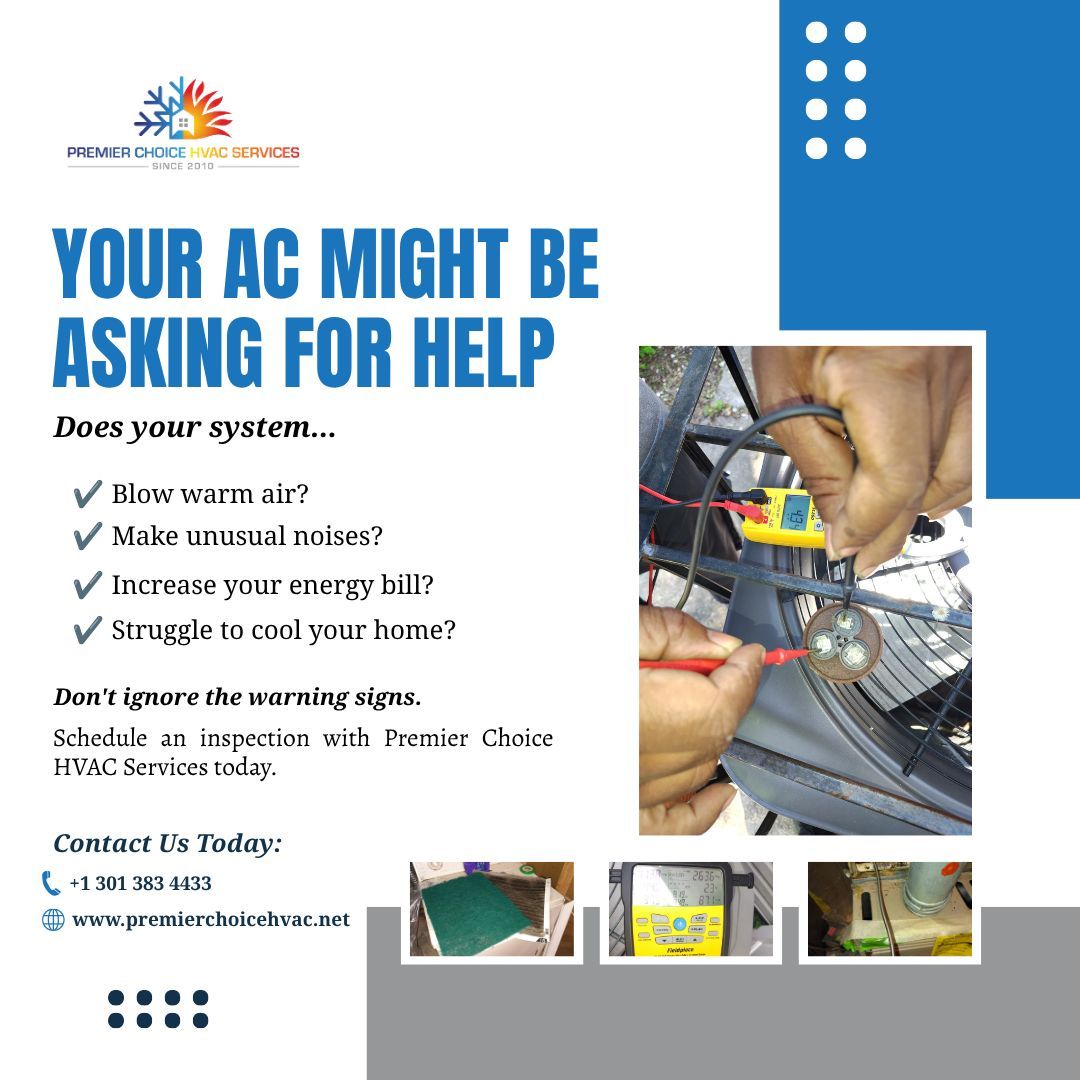 pchvacservices's tweet photo. IS YOUR AC SHOWING THESE SIGNS? 
Schedule an inspection with Premier Choice HVAC Services today. 
Visit: https://t.co/d1OcLDrfPB https://t.co/rgWyxm3HD8