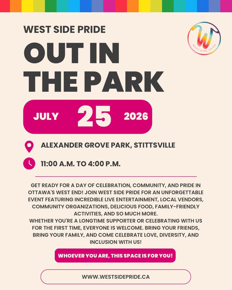CarletonPLA's tweet photo. 🌈 The Carleton Provincial Liberal Association will be at West Side Pride in Stittsville this Saturday July 25. 

Drop by, say hello and join us as we celebrate Pride, community and inclusion. 🏳️‍🌈

#WestSidePride #Stittsville #CarletonPLA #OntarioLiberals #LoveIsLove #Community #Inclusion

🌈 L’Association libérale provinciale de Carleton sera présente à West Side Pride à Stittsville ce samedi 25 juillet.

Passez nous voir, venez nous dire bonjour et joignez-vous à nous pour célébrer la Fierté, la communauté et l’inclusion. 🏳️‍🌈